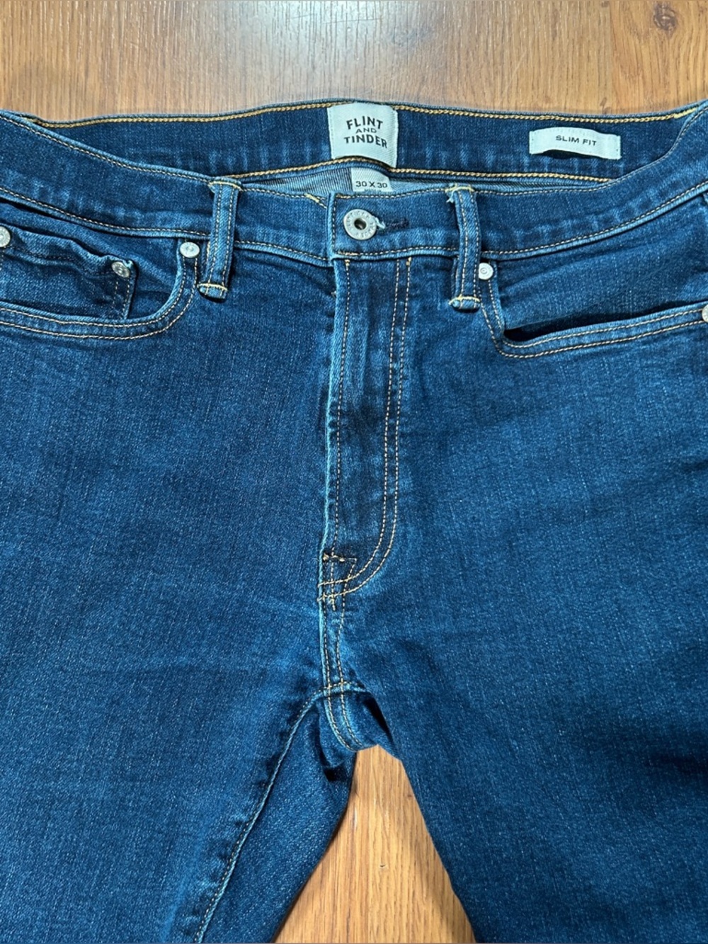 Flint And Tinder Jeans Mens 30x30 Dark Blue Wash Slim Tapered Stretch Denim